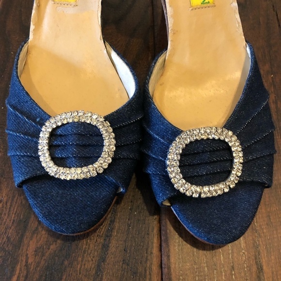 Alan Chan Denim Blue Kitten Heels Size 37.5 - Picture 10 of 10